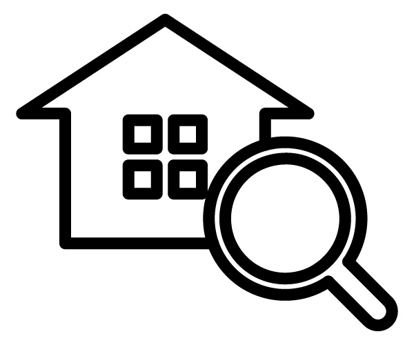 家と虫眼鏡　検査　ホームインスペクション　家・住宅で使えるアイコン