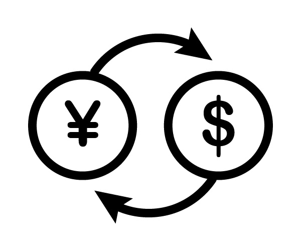 円マークとドルマークと矢印　交換　お金・ファイナンスで使えるアイコン